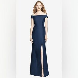 Alfred Sung Style D751 Off-The-Shoulder Criss Cross Back Satin Dress—Size 0